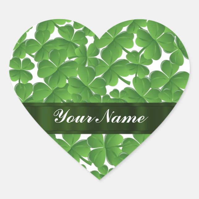 Green Irish shamrocks personalized Heart Sticker (Front)