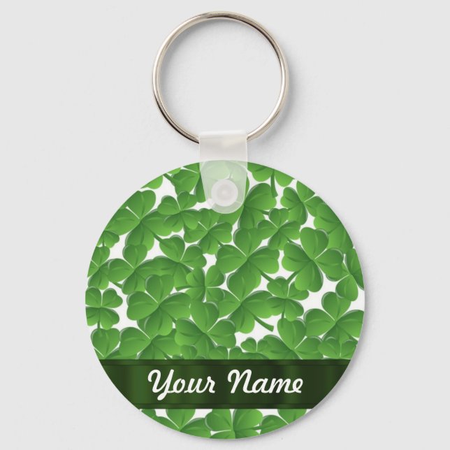 Green Irish shamrocks personalized Keychain (Front)