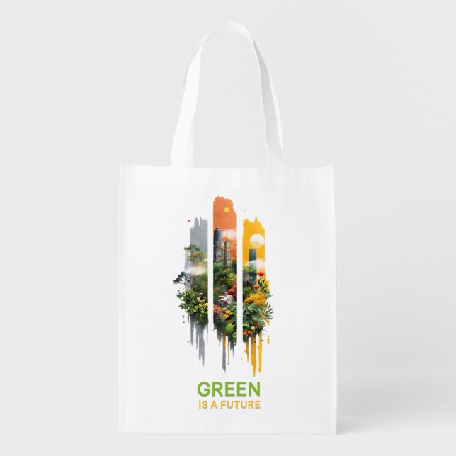 Green Is a Future – Solarpunk Eco Grocery Bag (Front)