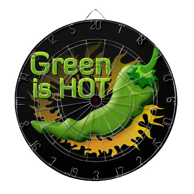 Green is HOT Dartboard With Darts (Front)