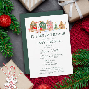 Green It Takes A Village Christmas Baby Shower Invitation