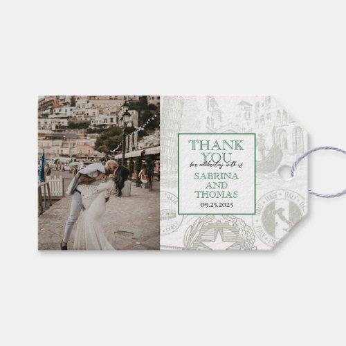 Green Italy Wedding Photo Gift Tags