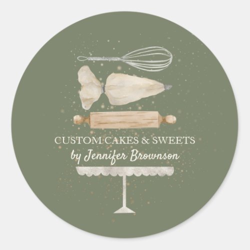 Green Ivory bakery chef custom business pastry Classic Round Sticker