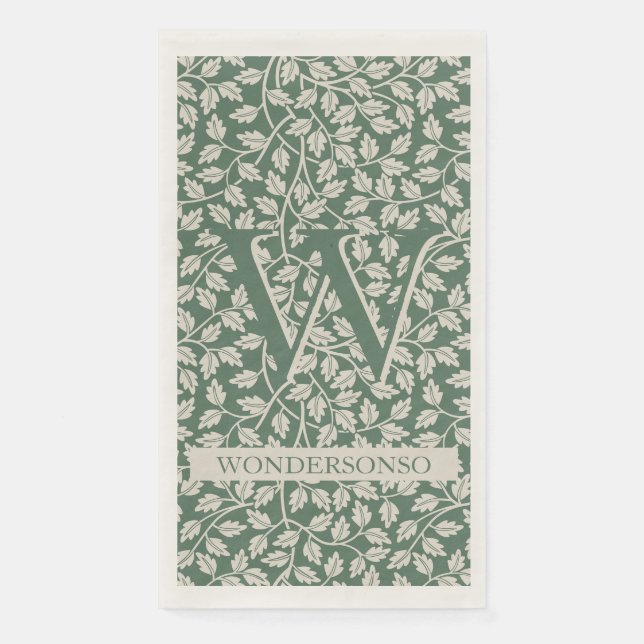 Green Ivory Flower two dual Paper Guest Towels (Front)