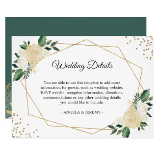 Green Ivory Gold Floral Wedding Reception Details Card