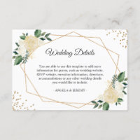 Green Ivory Gold Floral Wedding Reception Details Enclosure Card