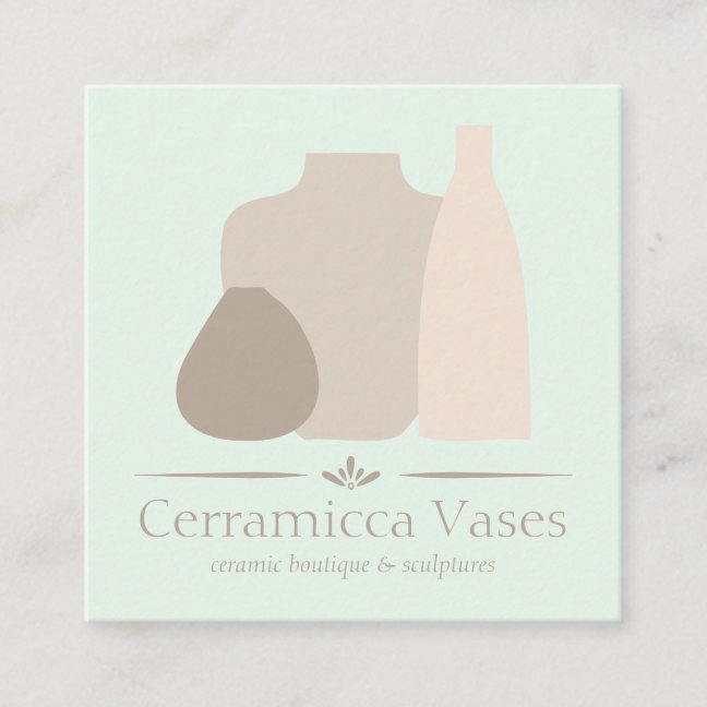 Green Ivory Handmade Porcelain Pottery Ceramic Square Business Card