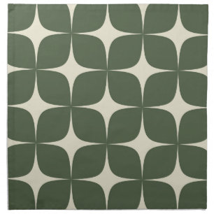 Green Ivory Mid Century Modern Elegant Geometric Cloth Napkin