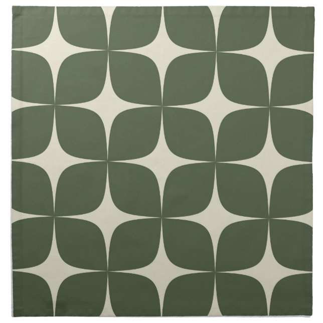 Green Ivory Mid Century Modern Elegant Geometric Cloth Napkin (Front)