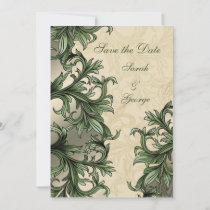 Green ivory Vintage Flourish Wedding Save The Date