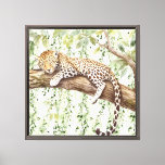 Green Ivy Abstract Jungle Leopard in tree Canvas Print