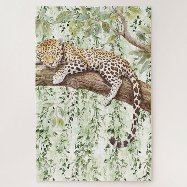 Green Ivy Abstract Jungle Leopard in tree Jigsaw Puzzle (Vertical)
