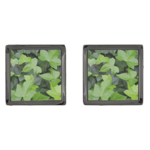 Green Ivy Botanical Print Gunmetal Finish Cufflinks