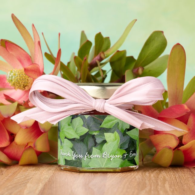Green Ivy Botanical Print Honey Jar Favors (Insitu (Wedding))