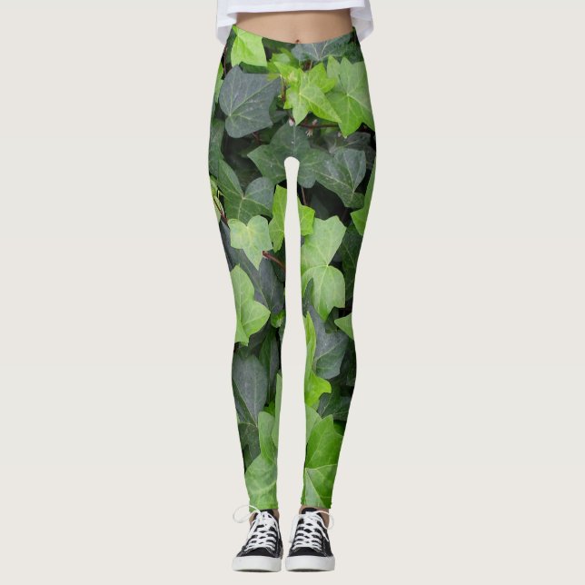 Green Ivy Botanical Print Leggings (Front)
