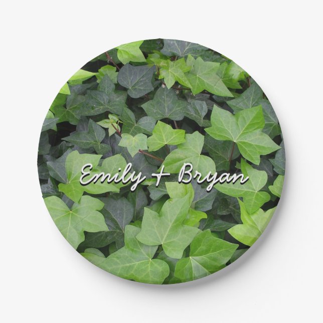 Green Ivy Botanical Print Paper Plates (Front)