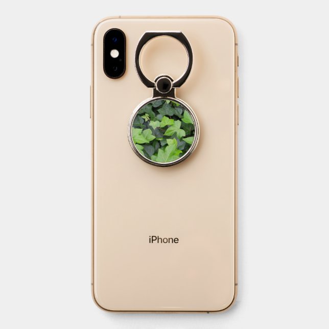 Green Ivy Botanical Print Phone Ring Stand (On Phone)