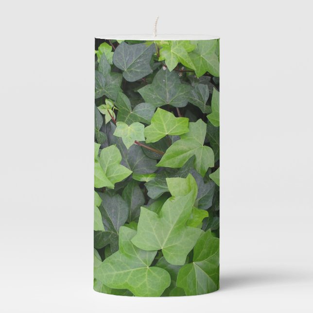 Green Ivy Botanical Print Pillar Candle (Front)