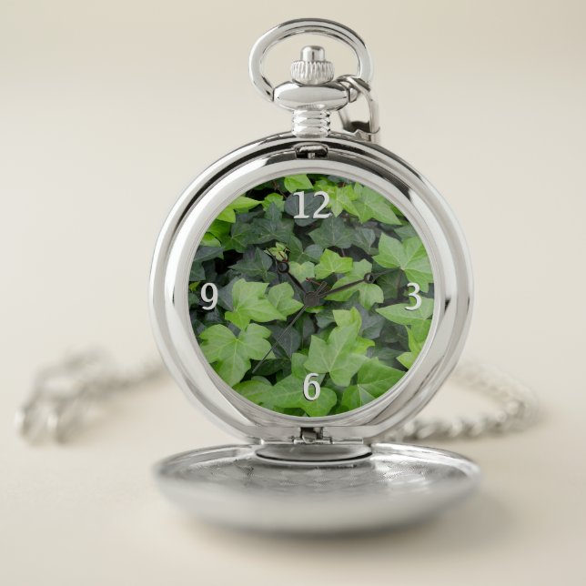 Green Ivy Botanical Print Pocket Watch (Inside)
