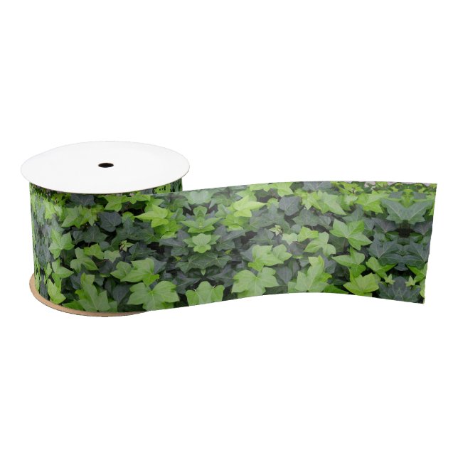 Green Ivy Botanical Print Satin Ribbon (Spool)