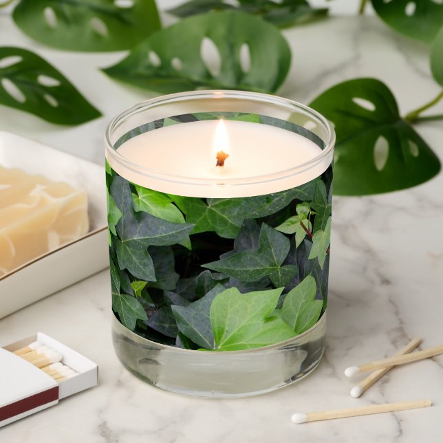Green Ivy Botanical Print Scented Candle (Lit)
