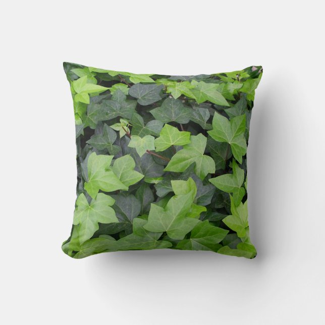 Green Ivy Botanical Print Throw Pillow (Front)