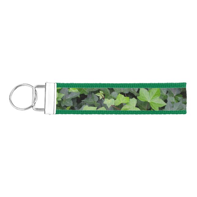 Green Ivy Botanical Print Wrist Keychain (Keys on Left)