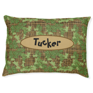 Green Ivy Brown Gold Plaid Pet Bed