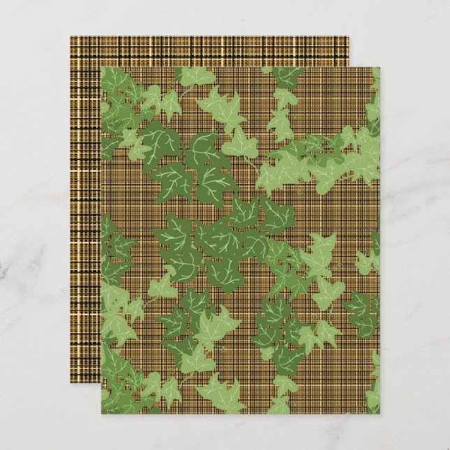 Green Ivy Brown Gold Plaid Scrapbook Paper (Front/Back)