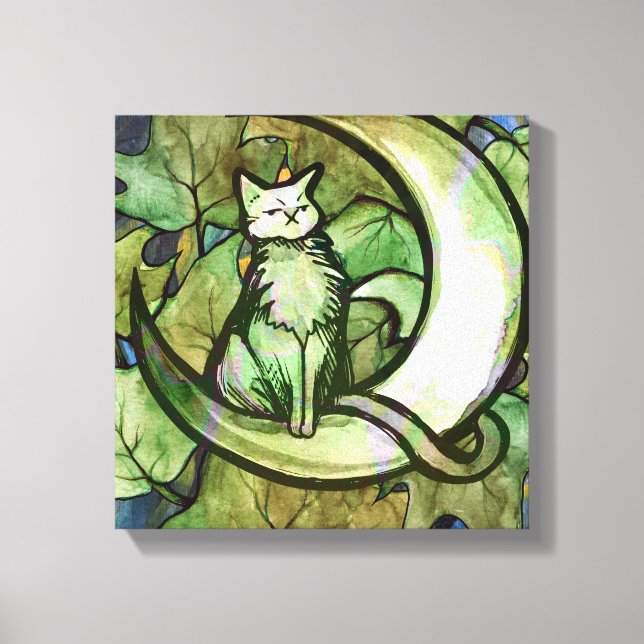 Green Ivy Cat Moon Child Art Luna Cats             Canvas Print (Front)