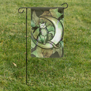 Green Ivy Cat Moon Child Art Luna Cats             Garden Flag
