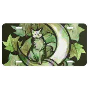 Green Ivy Cat Moon Child Art Luna Cats             License Plate