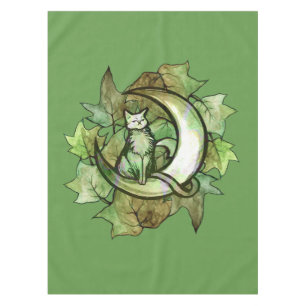 Green Ivy Cat Moon Child Art Luna Cats Tablecloth
