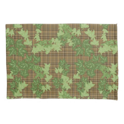 Green ivy gold black brown plaid pillow case