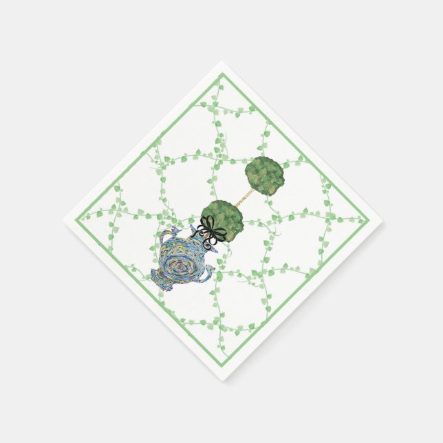 Green Ivy Lattice Topiary Ginger Jar Jars Napkins (Corner)