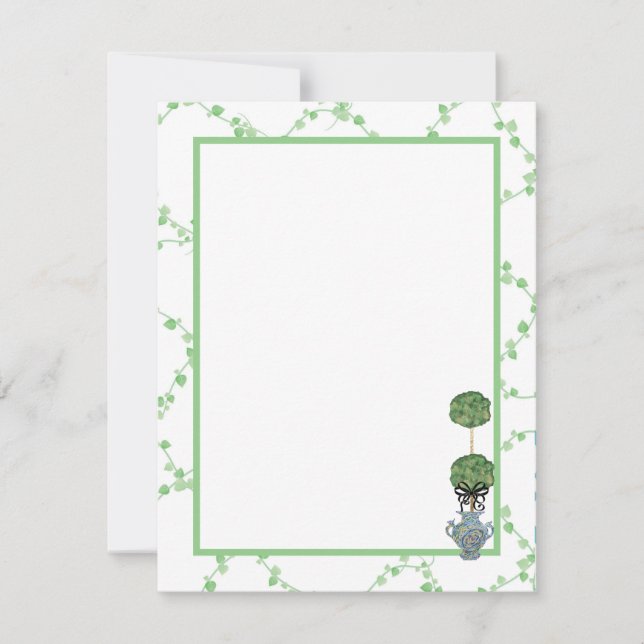 Green Ivy Lattice Topiary Ginger Jar Jars Note Card (Front)