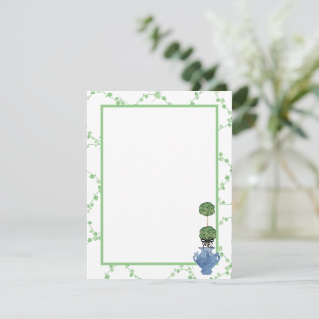 Green Ivy Lattice Topiary Ginger Jar Jars Note Card (Standing Front)