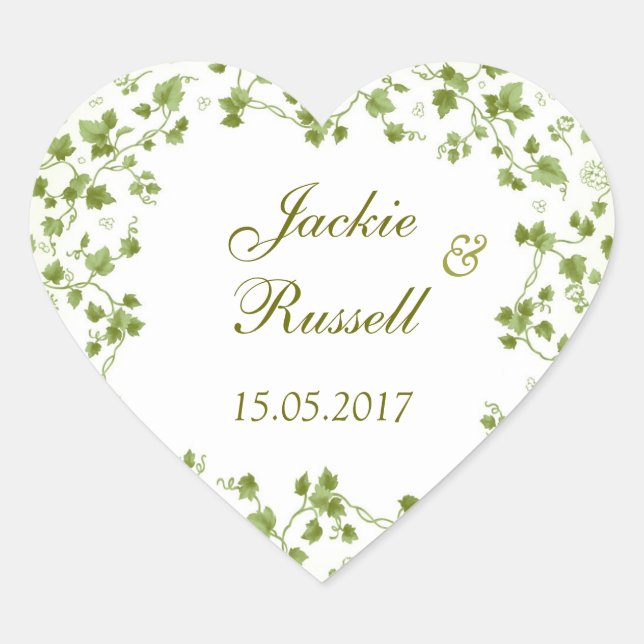 Green ivy leaves Wedding heart shaped  Sticker (Front)