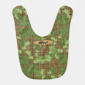  Green ivy on a gold black brown plaid Baby Bib