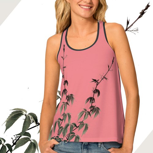 Green Ivy on Coral Pink Tank Top