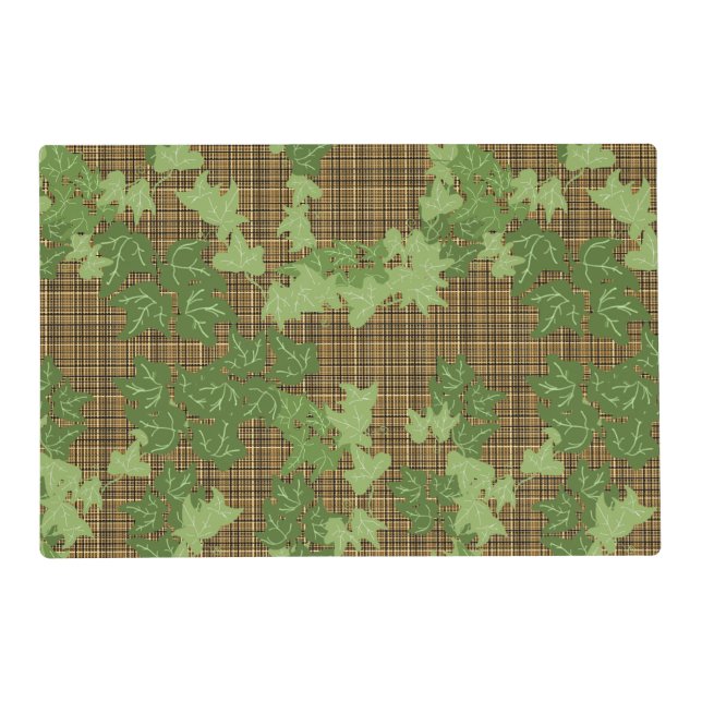 Green ivy on gold black brown plaid placemat (Front)