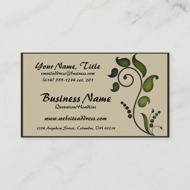 Green Ivy Scroll Decorative D7 - Business Cards (Front)