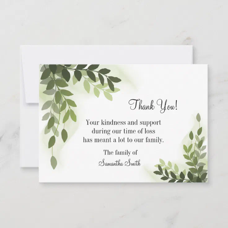 Green Ivy Thank You Funeral Card, Bereavement Card | Zazzle