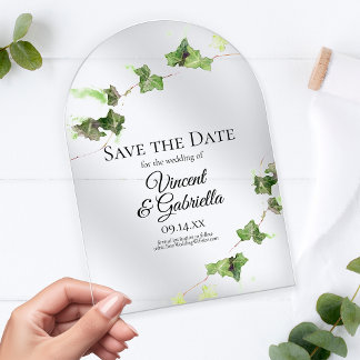 Green Ivy Vine Watercolor Wedding Save the Date