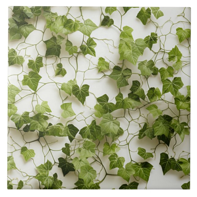 Green Ivy Wall, seamless Botanical Illustrations Ceramic Tile (Front)