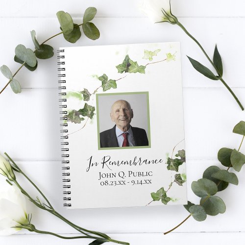 Green Ivy Watercolor Funeral Memorial Guest Book