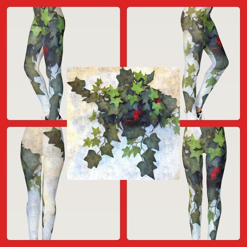 Green Ivy with Red Berries Leggings