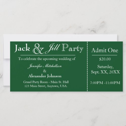 Green Jack and Jill Shower Ticket Invitation