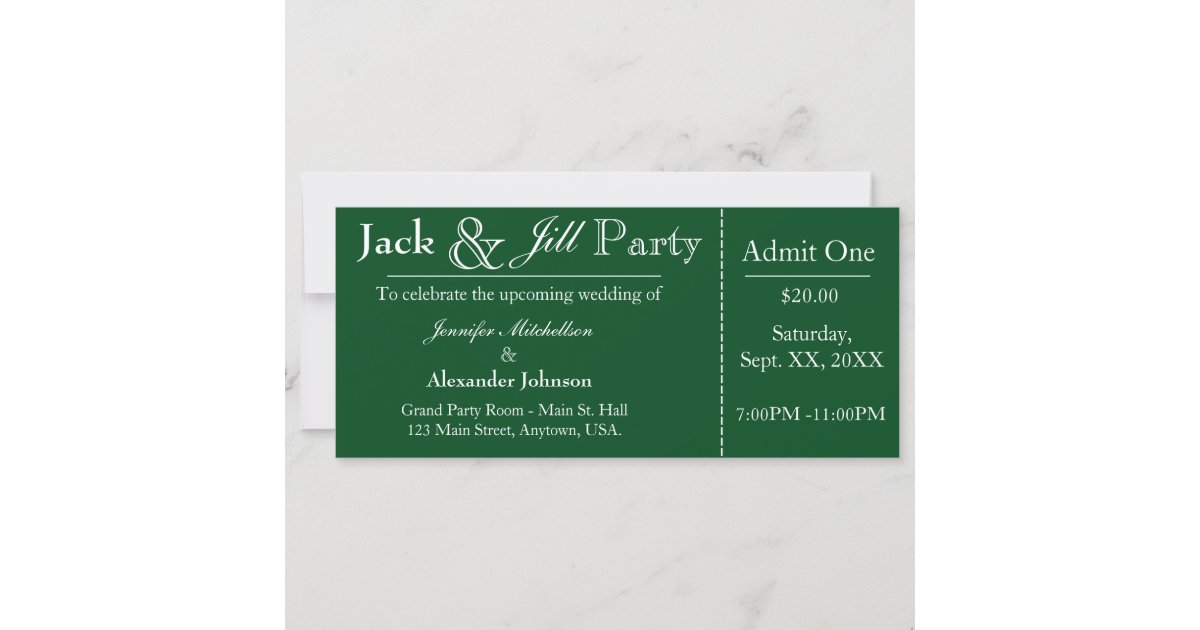 Green Jack and Jill Shower Ticket Invitation Zazzle