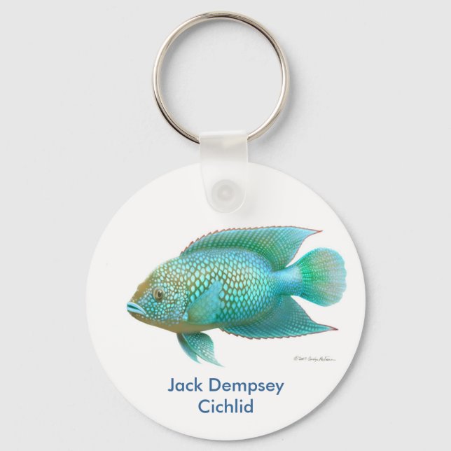 Green Jack Dempsey Cichlid Keychain (Front)